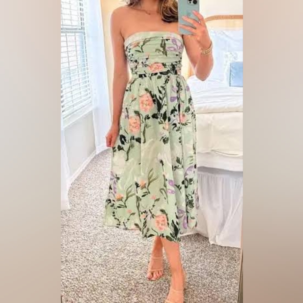 Emerson strapless poplin midi abercrombie dress